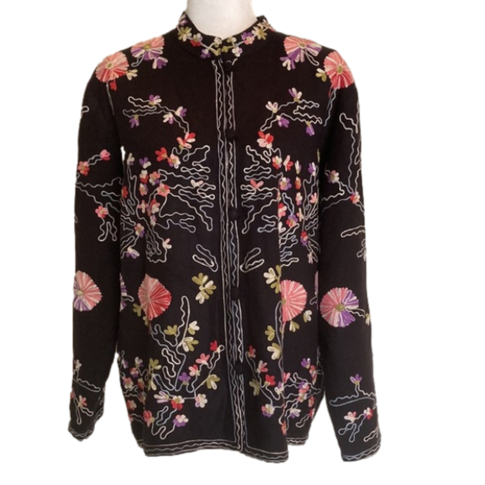 Boston Proper Floral Embroidered Button Front Shirt/Jacket/Blazer